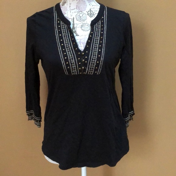 Lucky Brand Tops - Lucky Brand Black Beaded Shirt Small